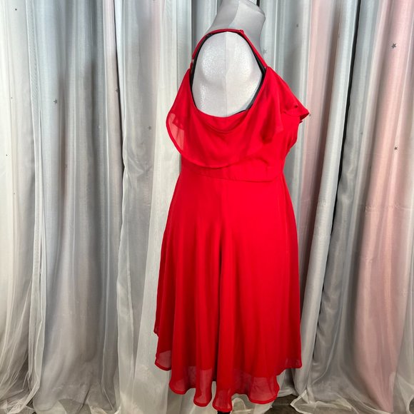 Red Torrid Chiffon Cold Shoulder Skater Dress, 16 - Picture 7 of 9